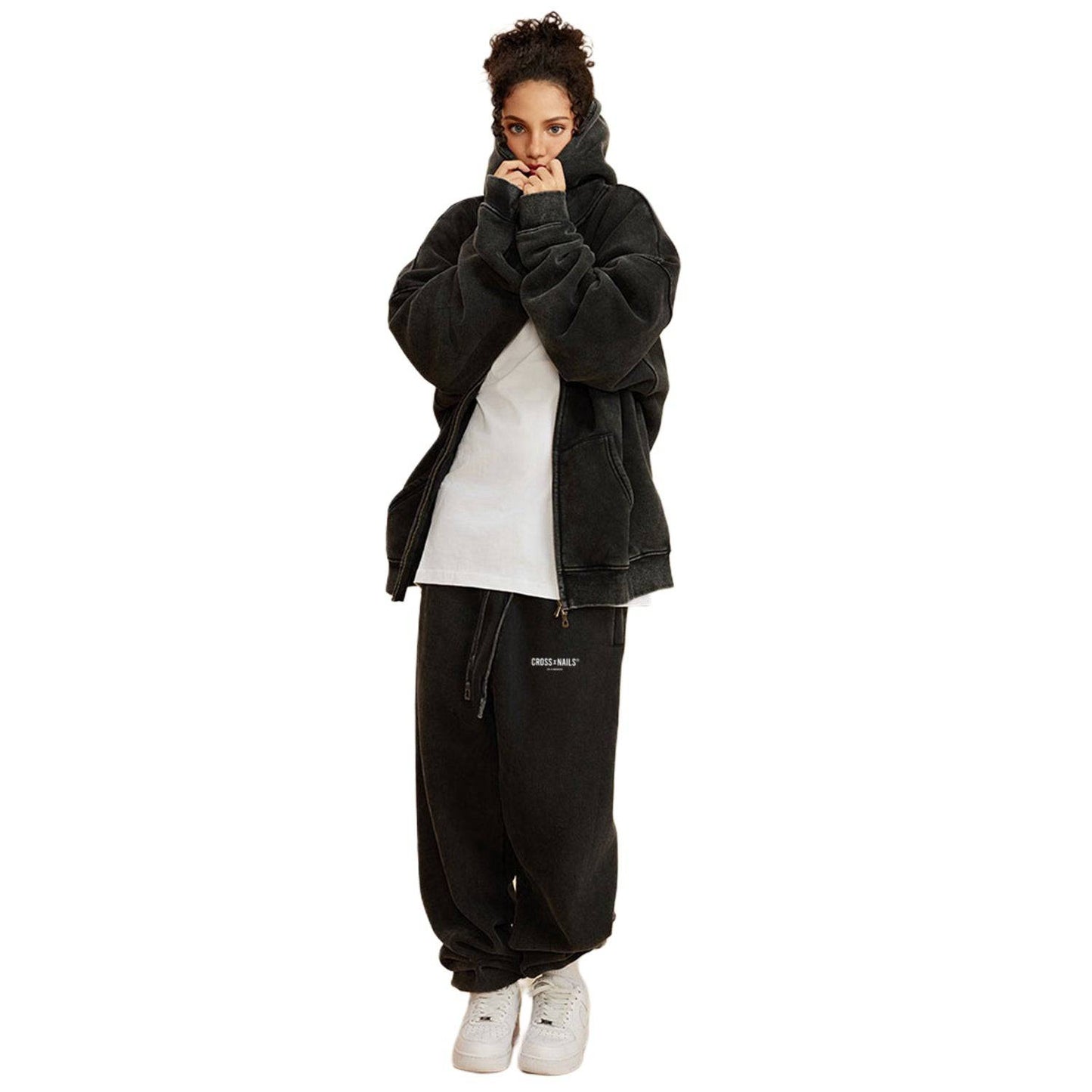 Crossxnails Acid Washed Zip Fleece Hoodie - Crossxnails Weargood