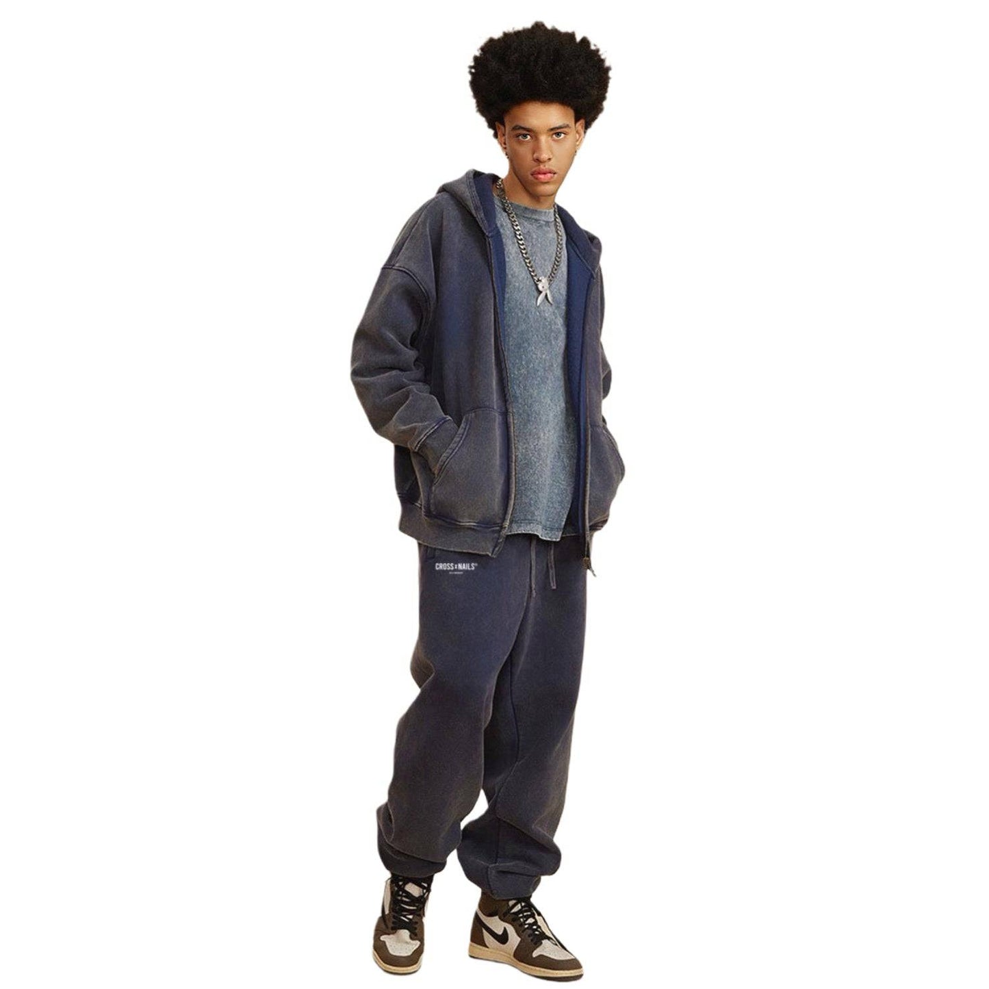 Crossxnails Acid Washed Zip Fleece Hoodie Jacket - Crossxnails Weargood